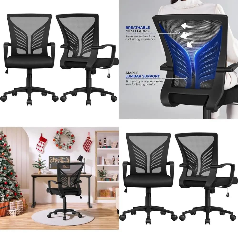 Sedia da ufficio girevole ergonomica, sedia da scrivania regolabile con ruote per casa e ufficio, confezione da 2 sedie da gaming nere