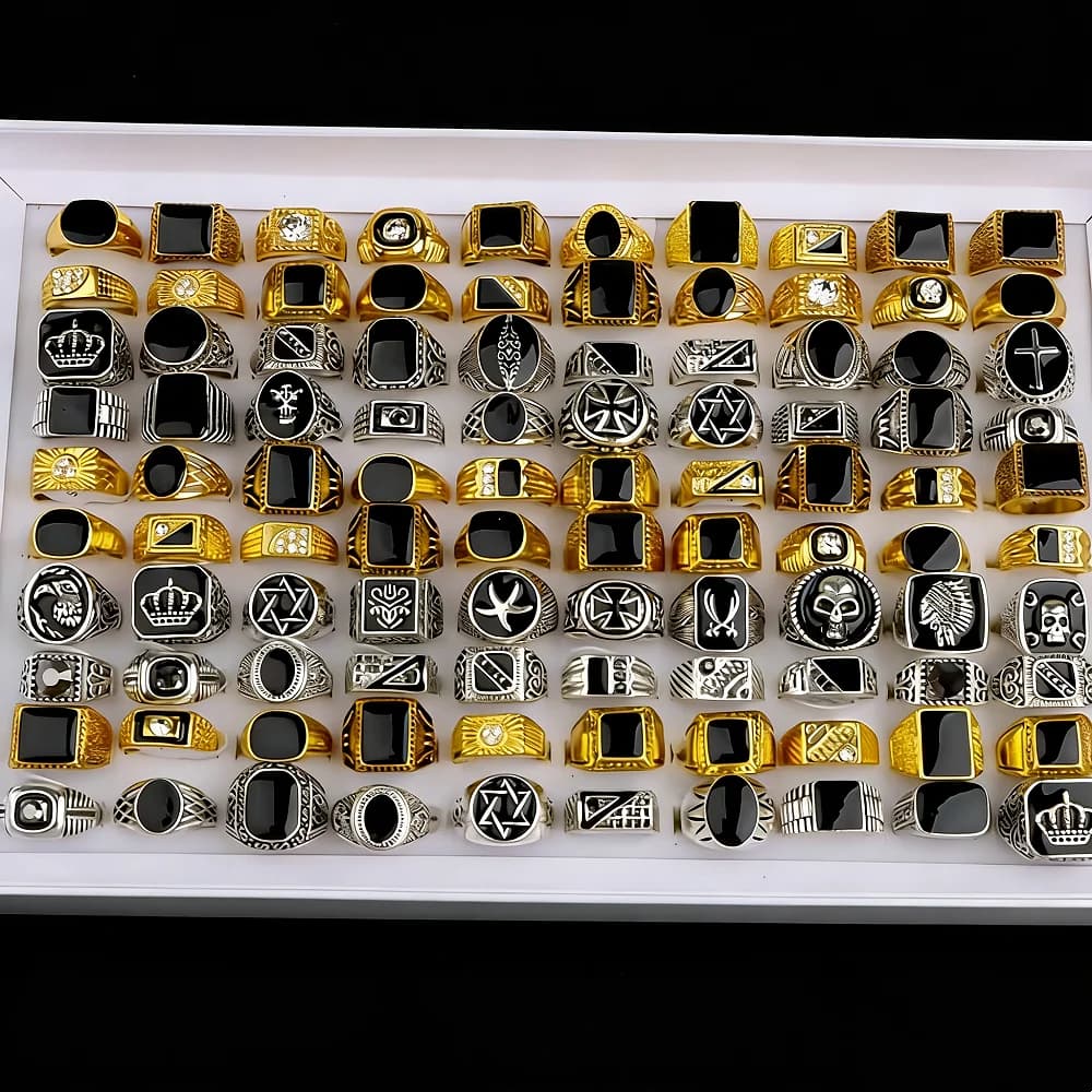 10/20/30/50/100Pcs Retro Punk Black Drip Oil Rings Set For Men Women Mix Style Vintage Geometry Square Jewelry Party Gifts