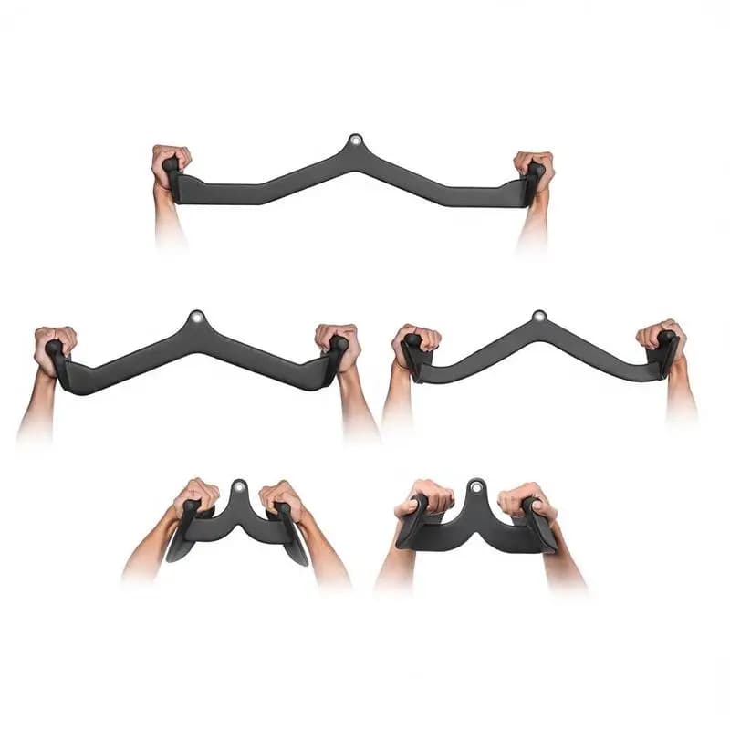 Lat pulldown attachments for cable rowing machine, T-bar, V-bar, 5-piece set, triceps pull-up bar, rubber-coated grip for back strength training, biceps curl, triceps lat pulldown bar, gym
