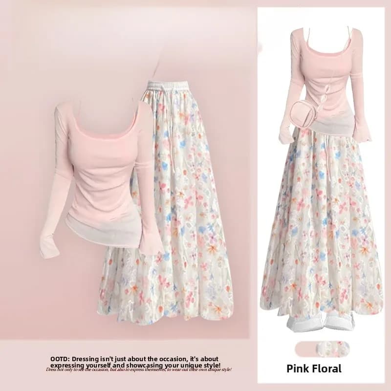 Completo da donna 2026 Sweet Style: gonna floreale a vita alta modellante e coordinato due pezzi - Collezione Primavera Gentlewoman