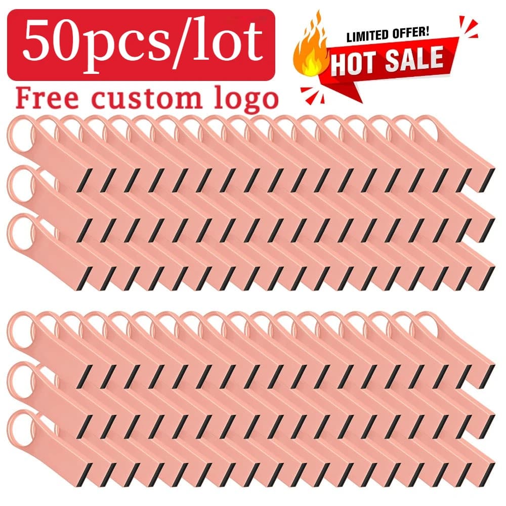 50 Pezzi/Lotto Chiavetta USB 4GB 8GB 16GB in Metallo, Pendrive 32GB 64GB 128GB, Memoria USB 2.0 Personalizzabile Gratuita