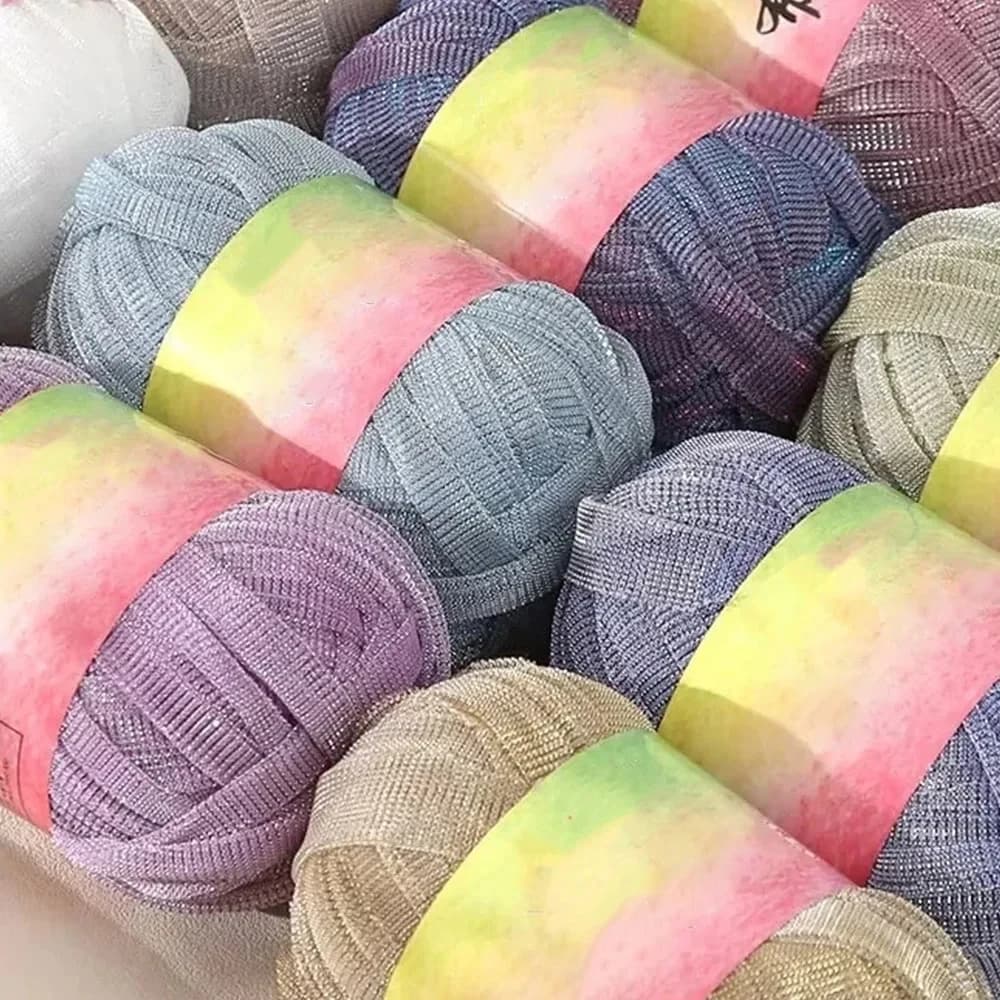 50G di colore della caramella lampeggiante filato tessuto borsa filo di stoffa per maglieria e uncinetto nastro fai da te maglieria a mano gancio borsa cestino portaoggetti
