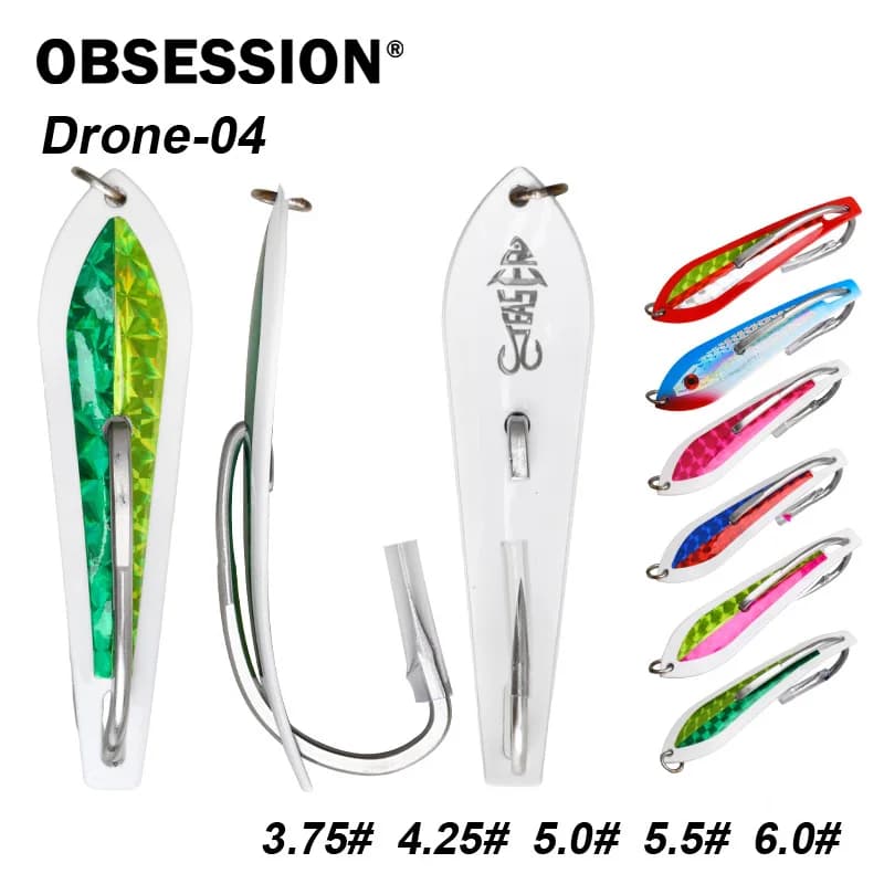 OBSESSION Drone-04 Esca Artificiale Jigging in Acciaio Inossidabile con Gancio Singolo, Luminosa UV a Forma di Cucchiaio, per Pesca in Acqua Salata di Sgombri e Tonni