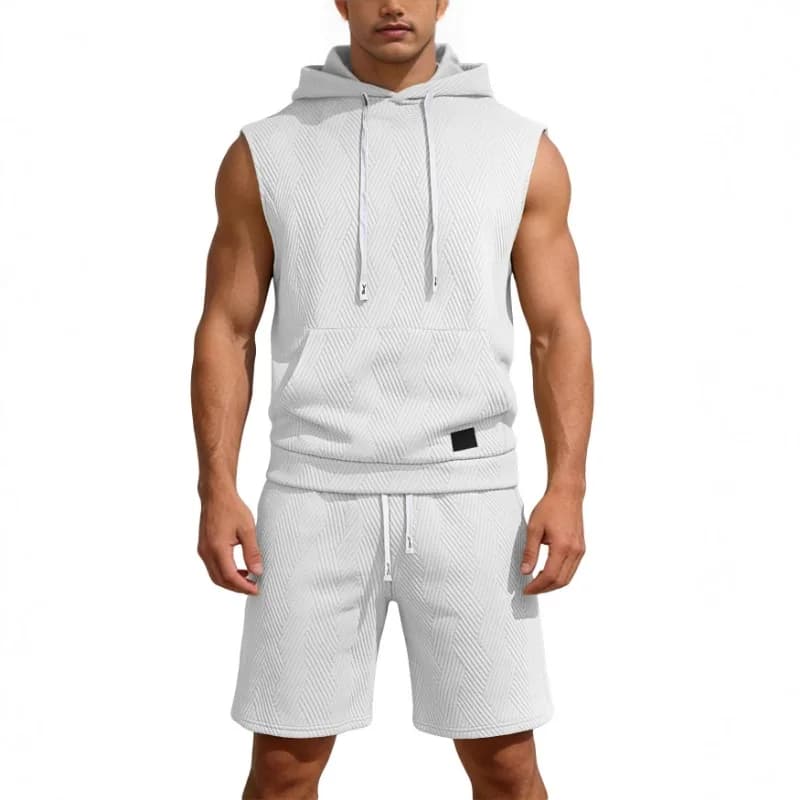 2025 Gilet ampio da uomo senza maniche Top sportivo casual Gilet con cappuccio Felpa Pantaloncini casual Completo
