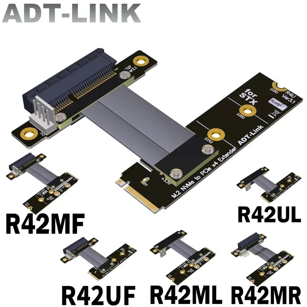 M.2 NGFF NVMe a PCI-E x4 Adattatore di estensione Ponticello PCIe 4X Cavo di rotazione Cavo di prolunga GPU ad angolo destro/sinistro Scheda video grafica STX