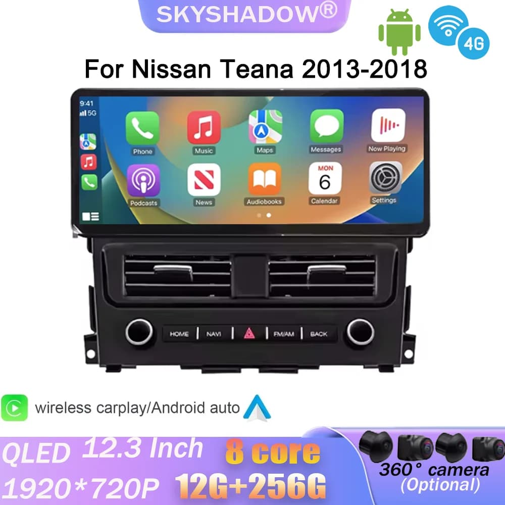 Lettore multimediale per auto Android 14.0 Wireless CarPlay 4G WiFi Bluetooth Navigazione GPS DSP Autoradio per Nissan Teana 2013-2018