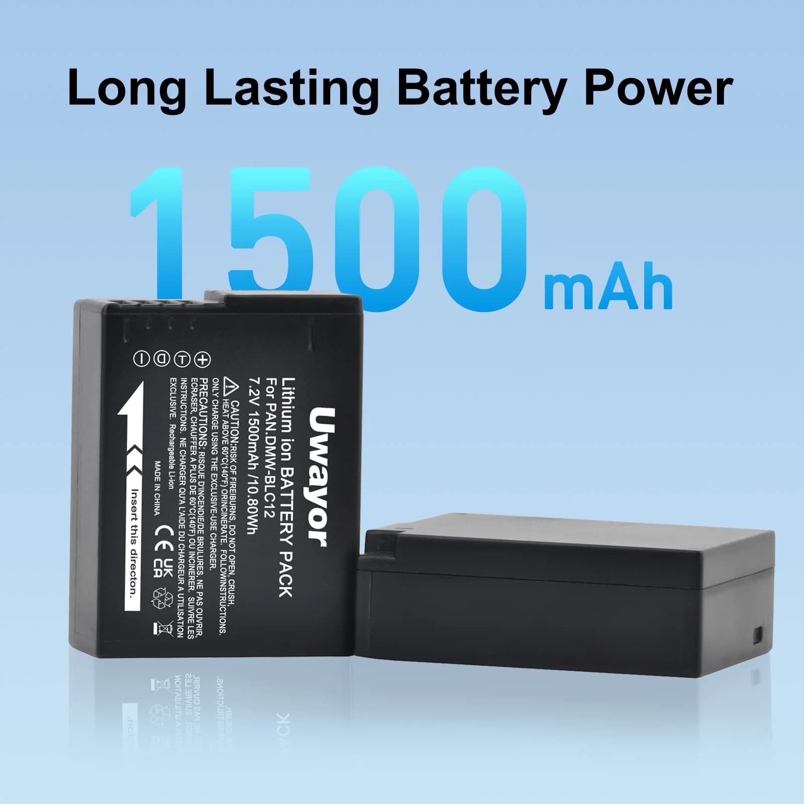 UWayor Batteria DMW-BLC12 BLC12E da 1500mAh + Caricabatterie Doppio LED USB Type C per Panasonic Lumix G5 G6 G7 GH2 GX8 FZ1000 FZ200 FZ300