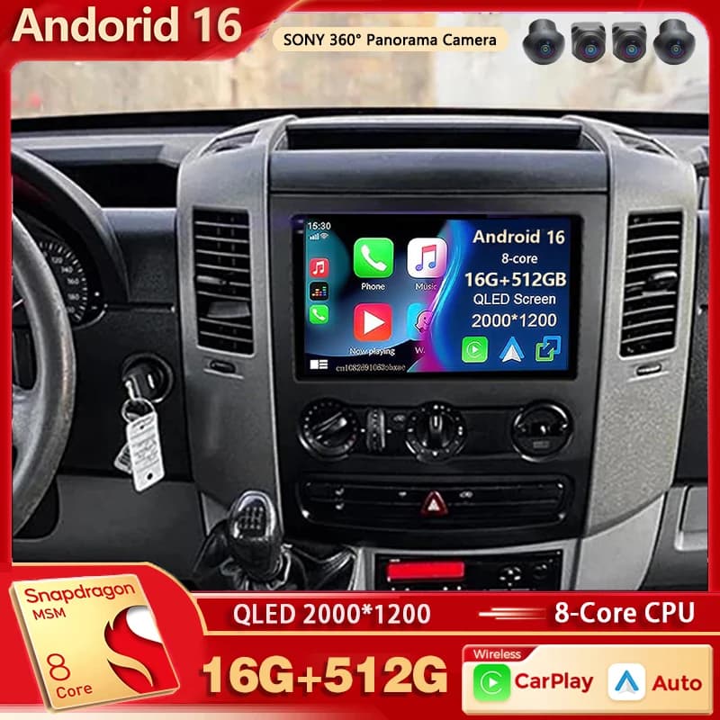 Android 15 Per Benz Sprinter Volkswagen Crafter 2006 - 2016 2K QLED Android Auto Radio Lettore Video Multimediale GPS stereo CarPlay