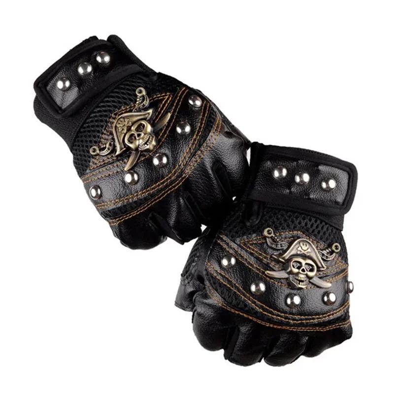 PU Leather Hand-Free Gloves with Skull Rivets, Hip Hop Fashion, Punk Gym Gloves for Men and Women, Men's Midway Gloves, Wholesale