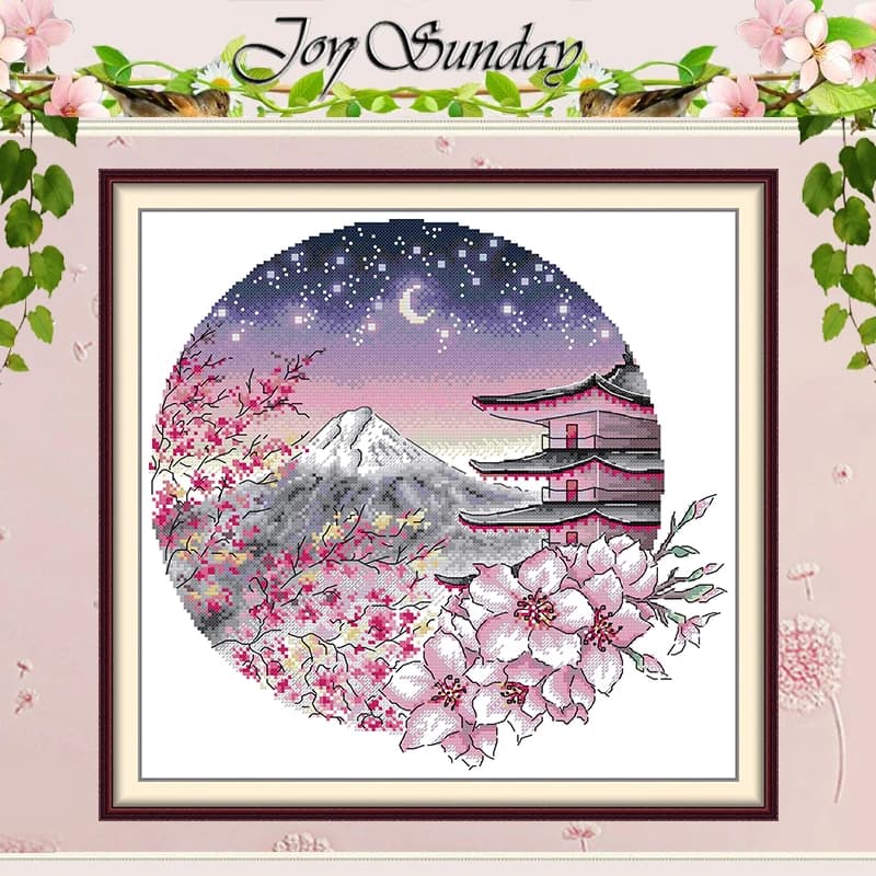 Cherry Blossoms Mount Fuji Patterns Counted Cross Stitch Set 11CT 14CT 16CT Stamped DMC Cross-stitch Kit Embroidery Needlework