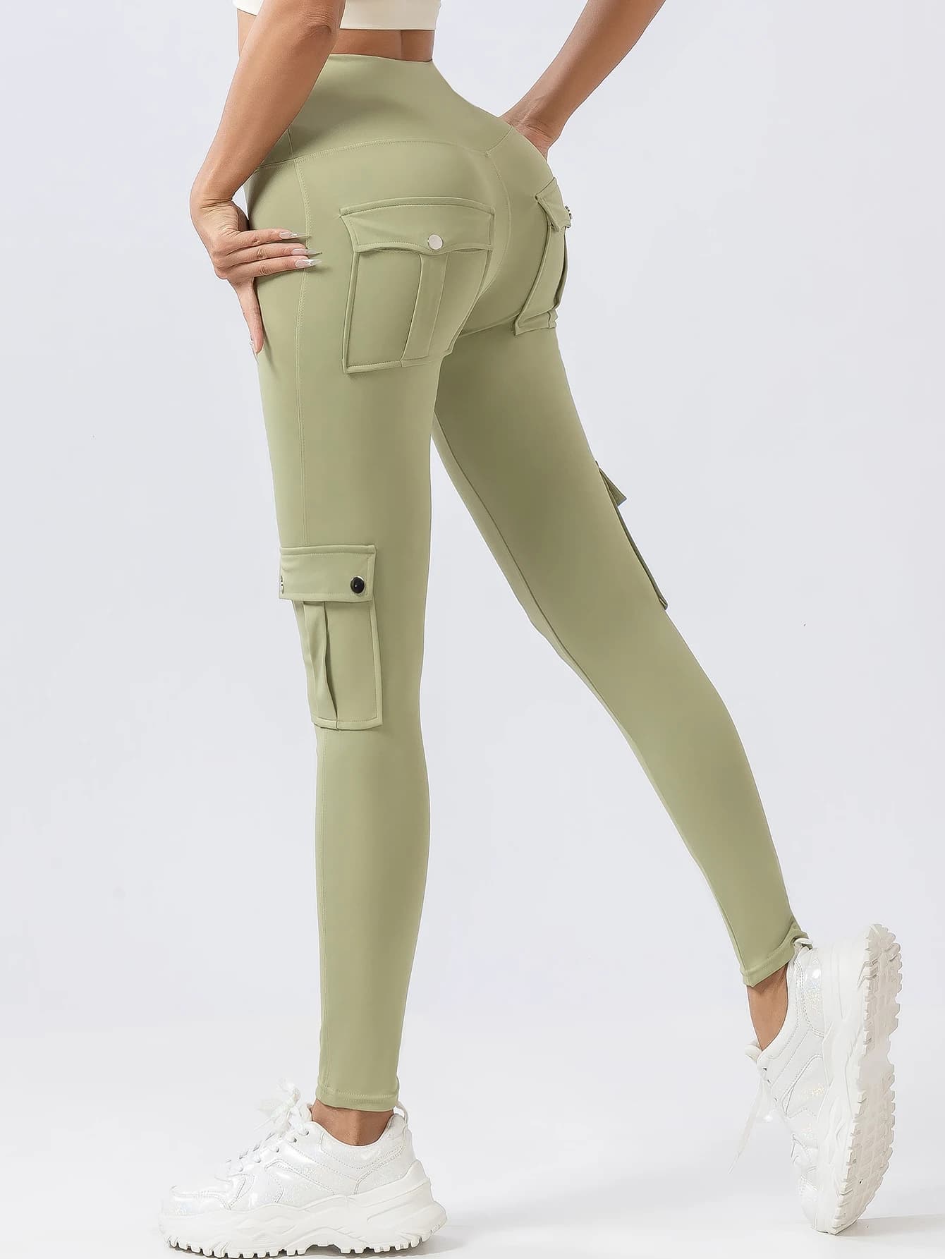 Pantaloni Cargo multi-tasca hip lift fitness esercizio pantaloni attillati da allenamento yoga a vita alta