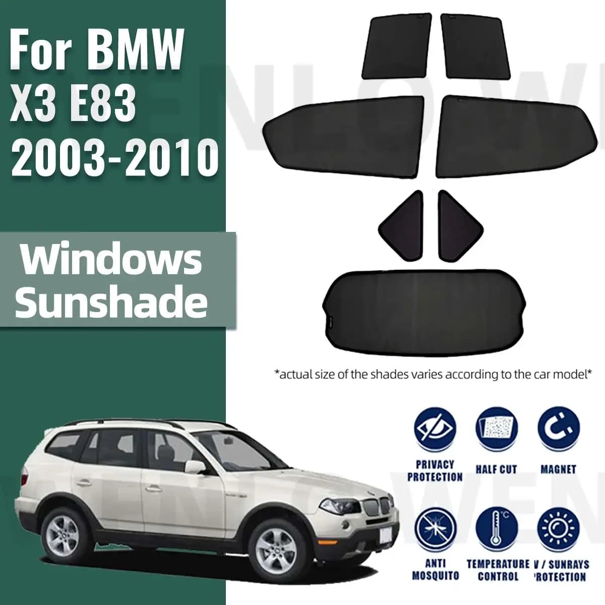 Per BMW X3 E83 2003-2010 Finestrino laterale Parasole Visiera Auto Parasole Anteriore Parabrezza Posteriore Telaio Tende Scudo