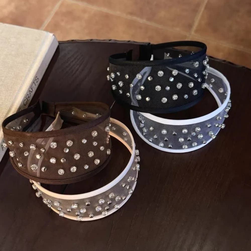 Mesh Mesh Headband Sparkling Rhinestones Open Back Fashion Hair Accessory Wide Lightweight Rhinestone Hair Hoop Party Look