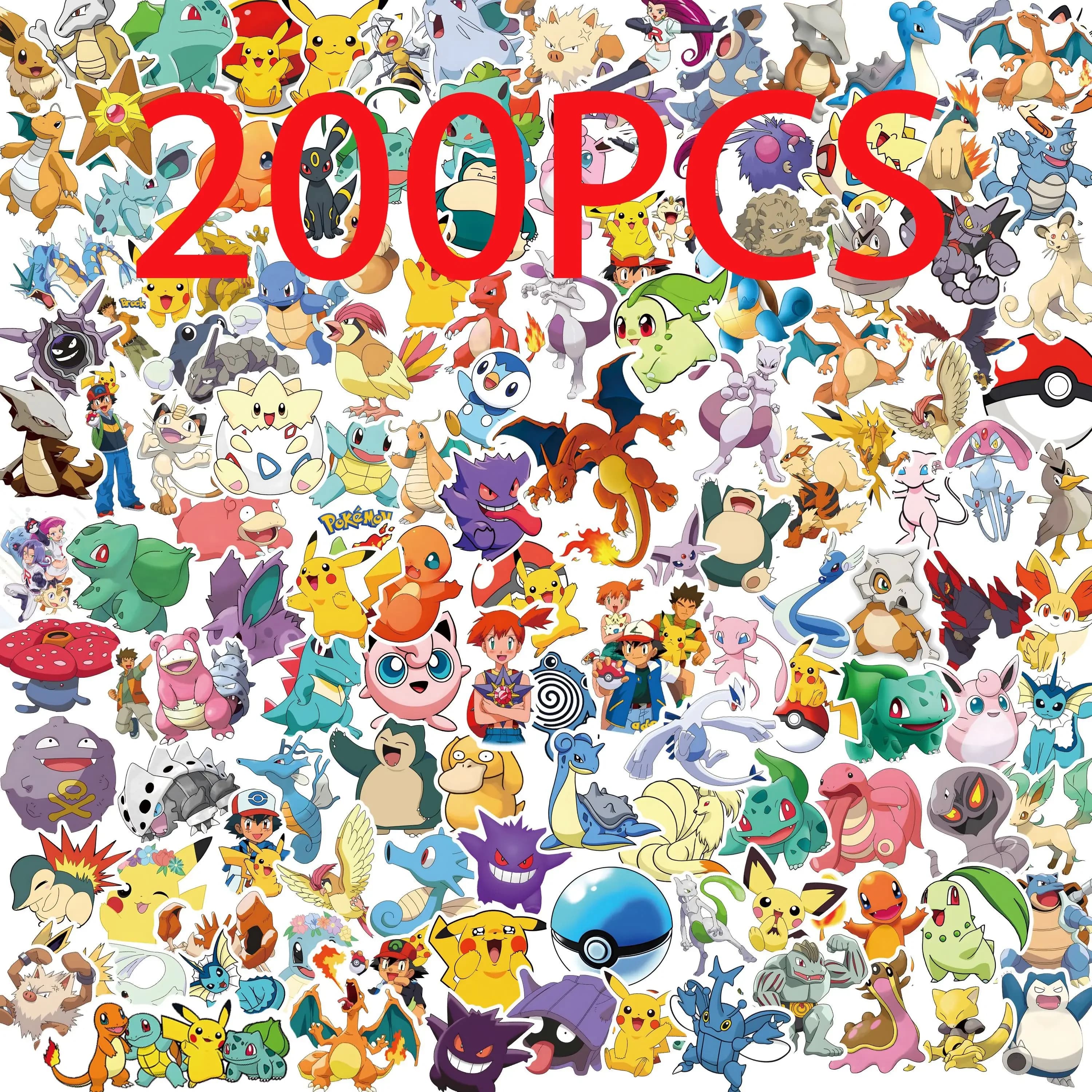 50/100/200 Pieces Adhesive Anime Pokemon Pikachu Kawaii for Laptop, Valigie, Skateboard, Guitar, Telephone, Children's Gift