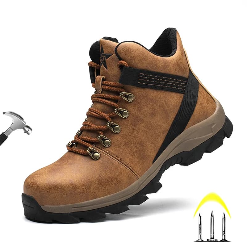 Scarpe antinfortunistiche impermeabili Color Borwn stivali da lavoro con punta in acciaio da uomo Unisex escursionismo Trail Anti-smash stivali con plateau Botas Hombre