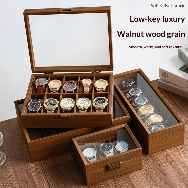 Scatola Porta Orologi in Legno di Noce Nero, Cofanetto di Lusso per Collezione di Orologi, Uso Domestico
