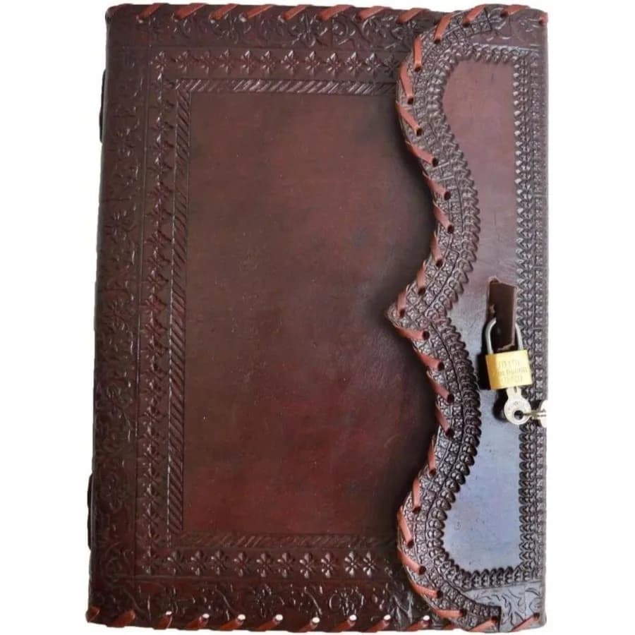 Jaald 10and#34; Leather Journal With Lock Writing Pad Blank Notebook Handmade Notepad Men andAmp; Women Unlined Paper Best Pres