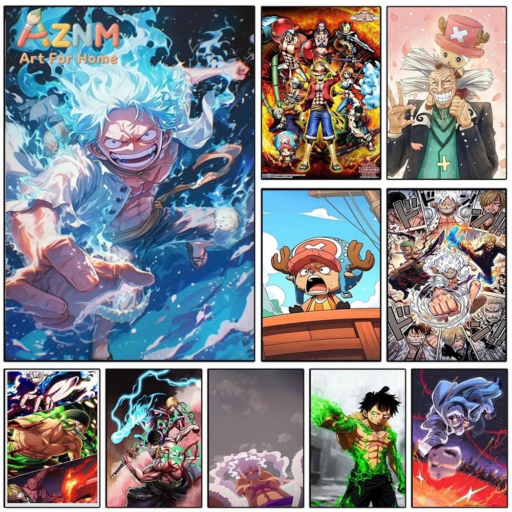 One Piece Anime Canvas Wall Art No Frame Luffy Gear 5 Nika Zoro Sanji Chopper Straw Hat Pirates Manga Print Painting Bedroom L