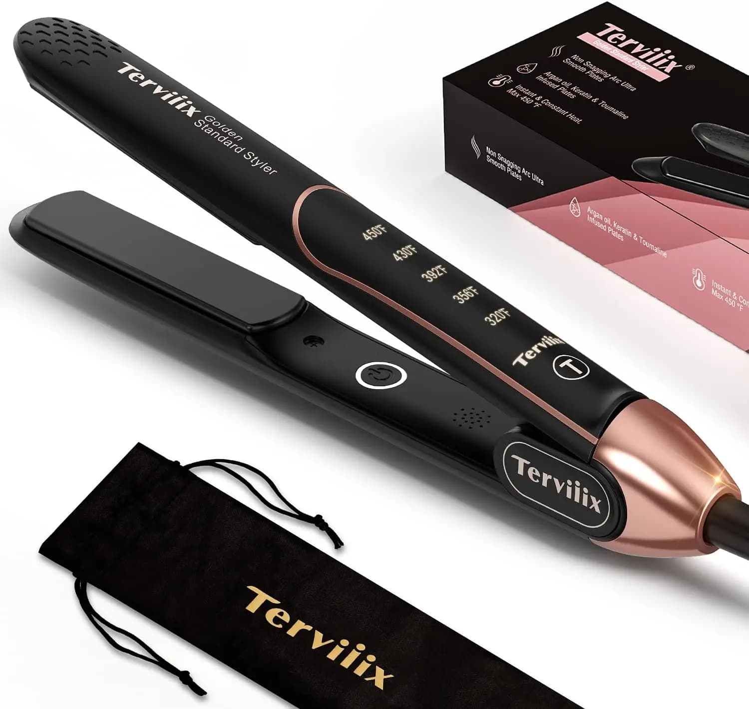 Piastra per capelli in ceramica da 1 pollice, stiracapelli e arricciacapelli, riscaldamento rapido in 15 secondi, 5 temperature regolabili fino a 450°F. ° F