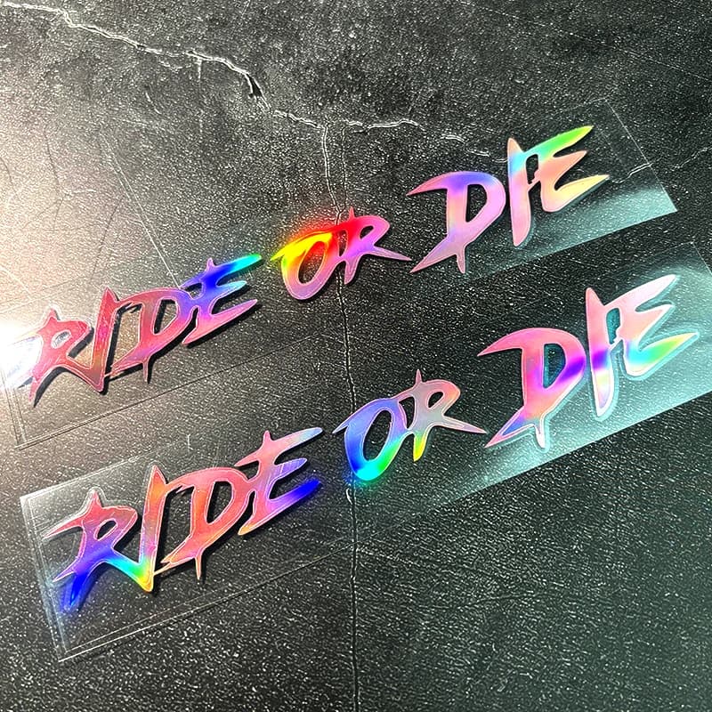 Adesivi per Casco Moto 'RIDE OR DIE' con Effetto Laser Rosa, Impermeabili per Carenatura, Serbatoio, Forcella Anteriore, Scooter, Decalcomanie in Vinile
