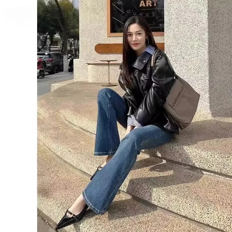 High Waist Bell Bottom Jeans Women's Slimming Lengthened Cotton Stretch Denim Retro Early Spring Fashion Hoof Pants