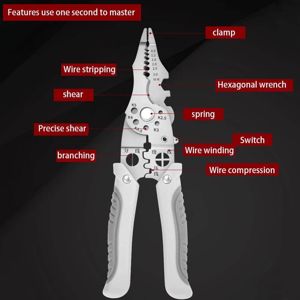 Pintudy 21 in 1 Pinza spelafili Maniglia piegata antiscivolo Utensili manuali per elettricisti Multitool Strumento spelafili automatico regolabile