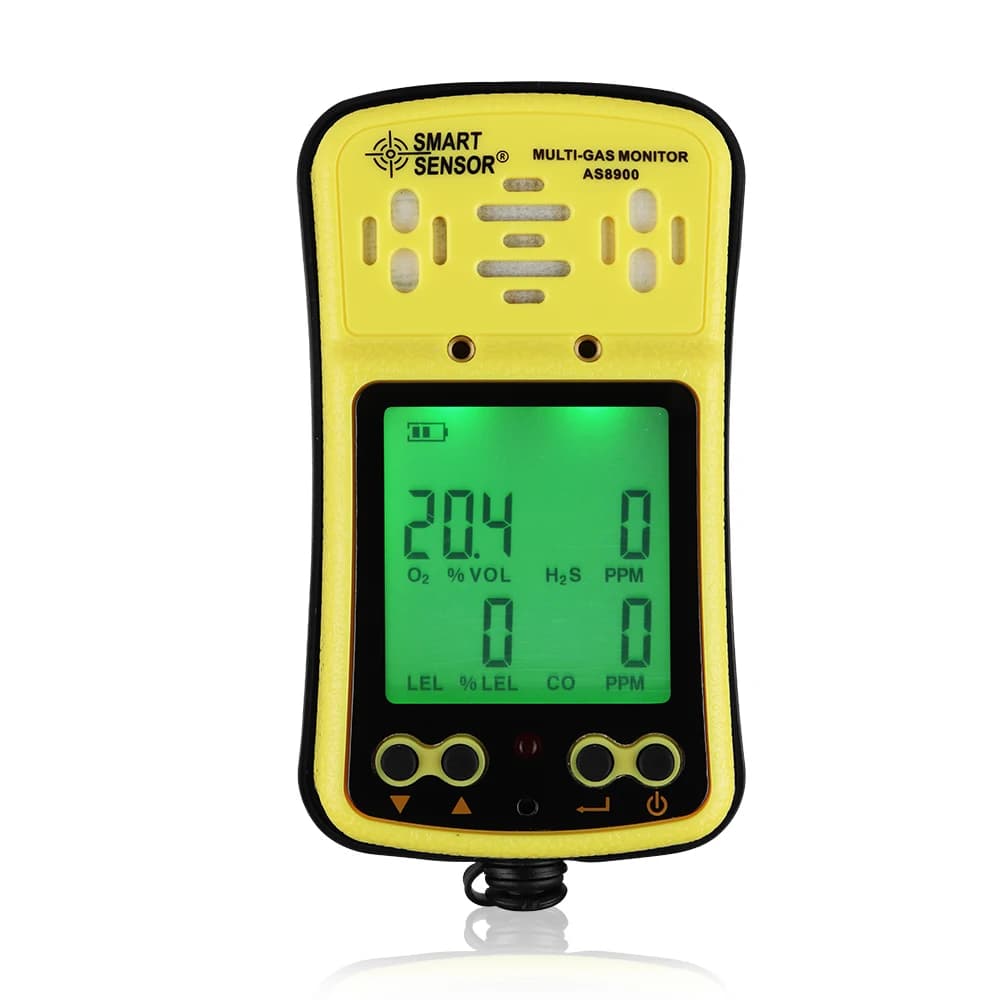 Handheld 4-in-1 Multi Gas Monitor Detector - Oxygen (O2) Hydrogen Sulfide (H2S) Carbon Monoxide (CO) Combustible Gas Analyzer