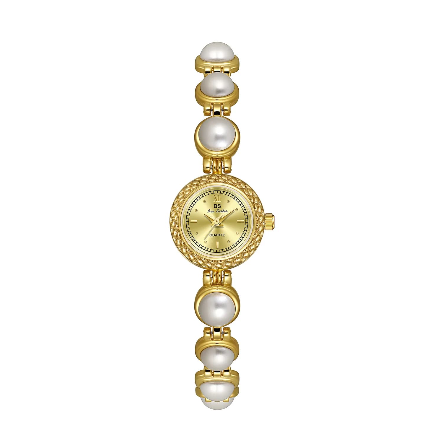 Women's Watch BS, Small and Refined, Medieval Style Luxury, Bracelet with Pearls, Waterproof, Quartz Clock Elegant and Fashion