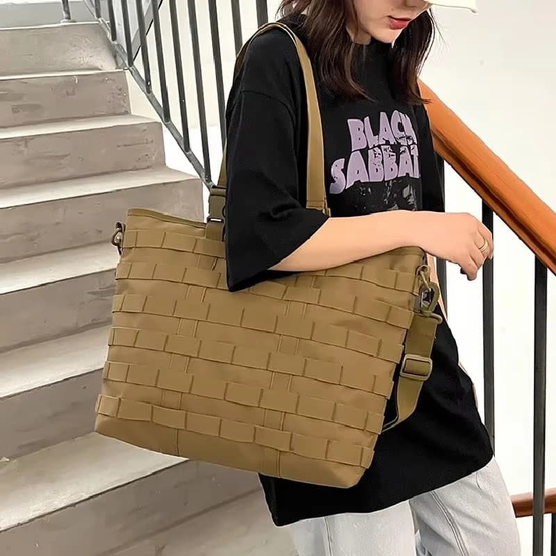 Large Shopping Tote Bag Outdoor Sports Hook and Loop Hiking Trekking Shoulder Bag Travel College Laptop Bag Commuting Bag