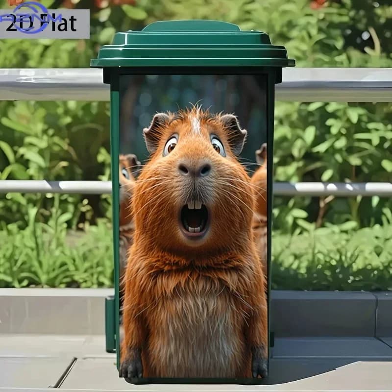 2D 1PC Flat Printing 1pc Set Trash Can Sticker, Size X Cm Creative Guinea Pig Wide-Eyed Cute Theme Design, Self-Adhesive No-