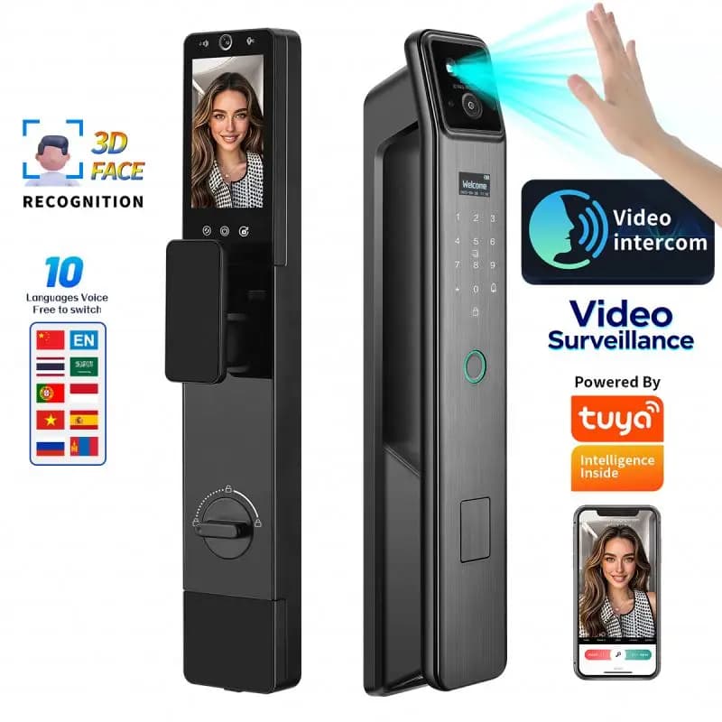 Handily Factory Tuya Smart Lock with 2 s 3D Face Recognition Card Fingerprint Palm Unlock for Main Door