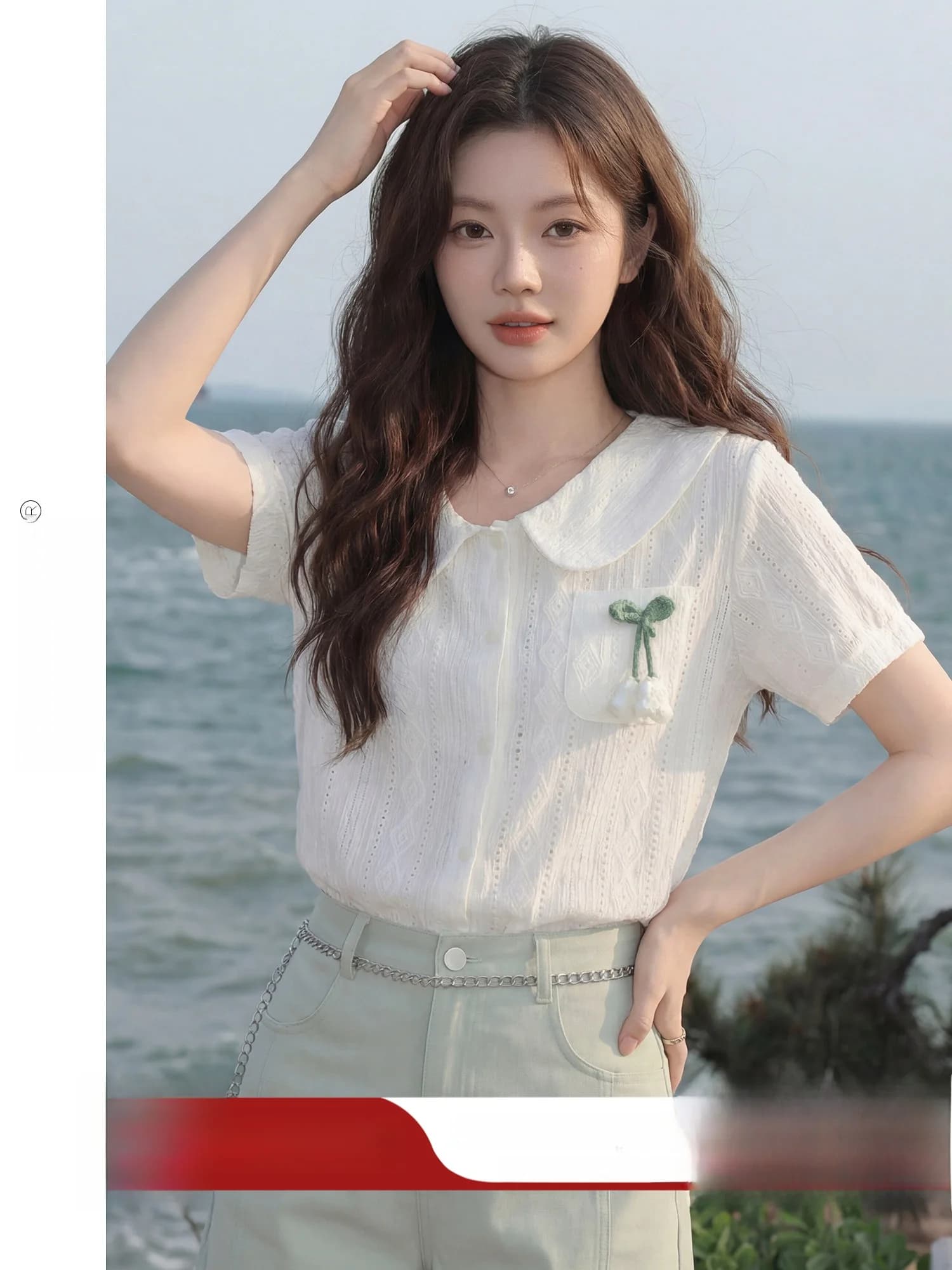 Nuova Camicia Estiva Bianca a Maniche Corte, Stile Coreano con Colletto a Bambola e Ricamo Floreale 3D, Moda Casual Femminile