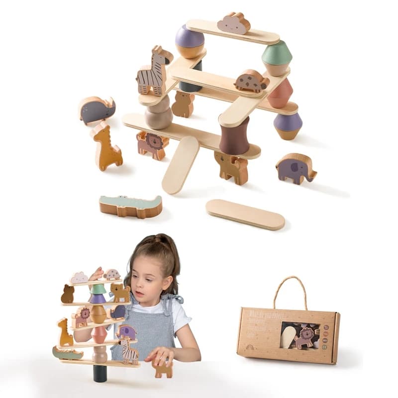 Kid giocattolo Montessori bambino giocattoli impilabili animali in legno blocchi di equilibrio gioco da tavolo equilibrio educativo impilabili blocchi giocattolo regali per bambini