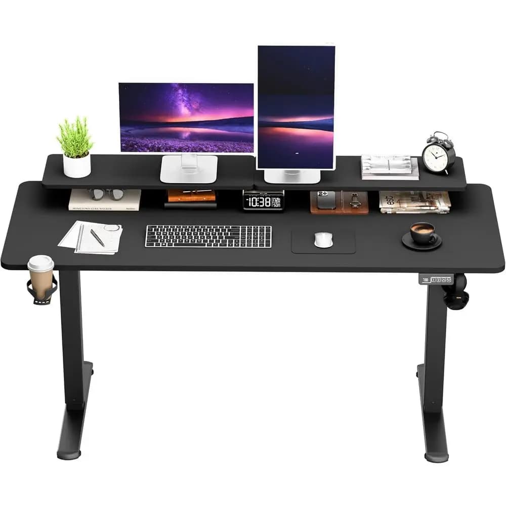63 x 24 Inch Adjustable Height Desk, Ergonomic Standing Desk with Monitor Stand for Home Office (Black)