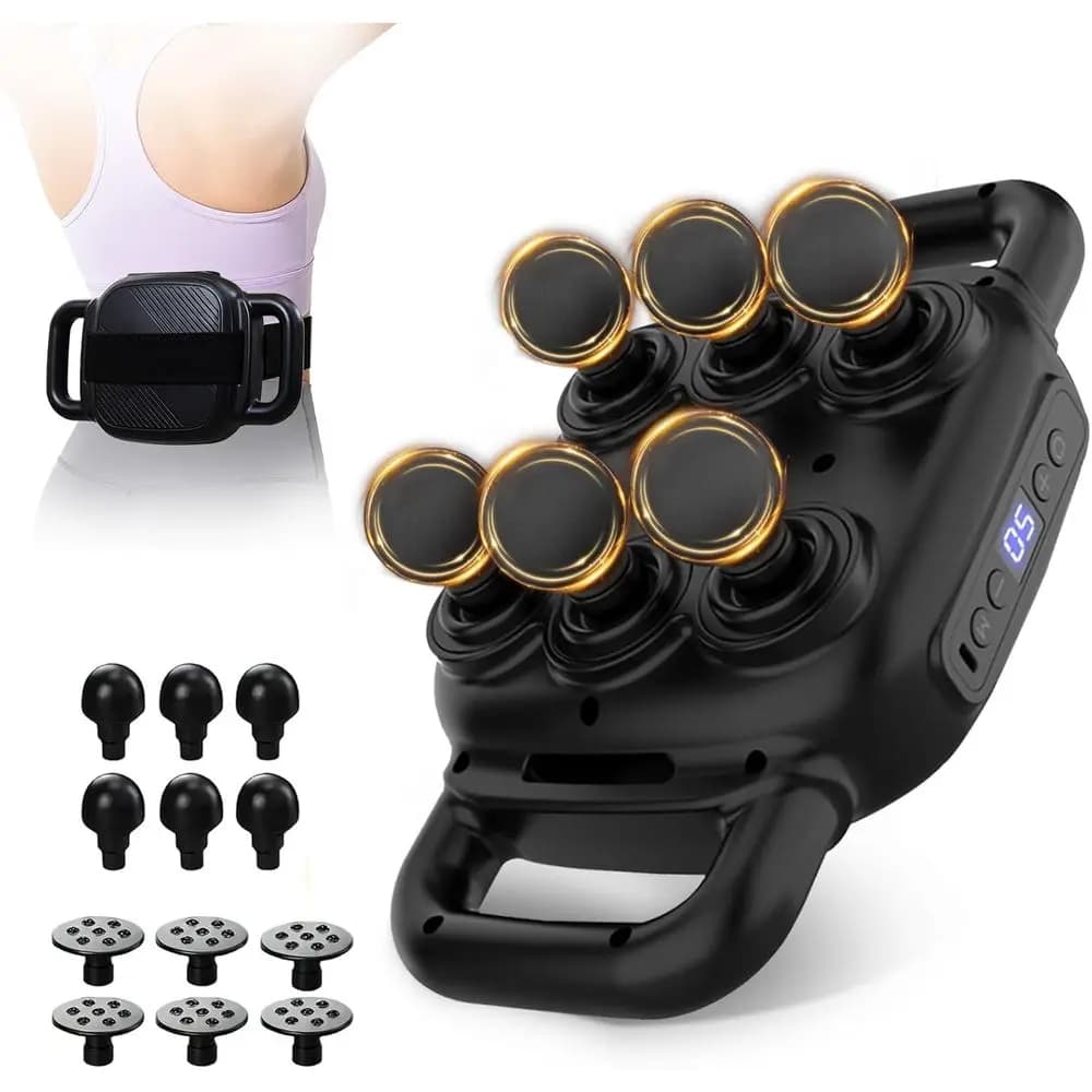 Pistola per Massaggio Profondo con 50 Intensità e 9 Testine, Strumento Elettrico a Percussione per Alleviare il Dolore Muscolare di Schiena e Gambe, Ideale come Regalo