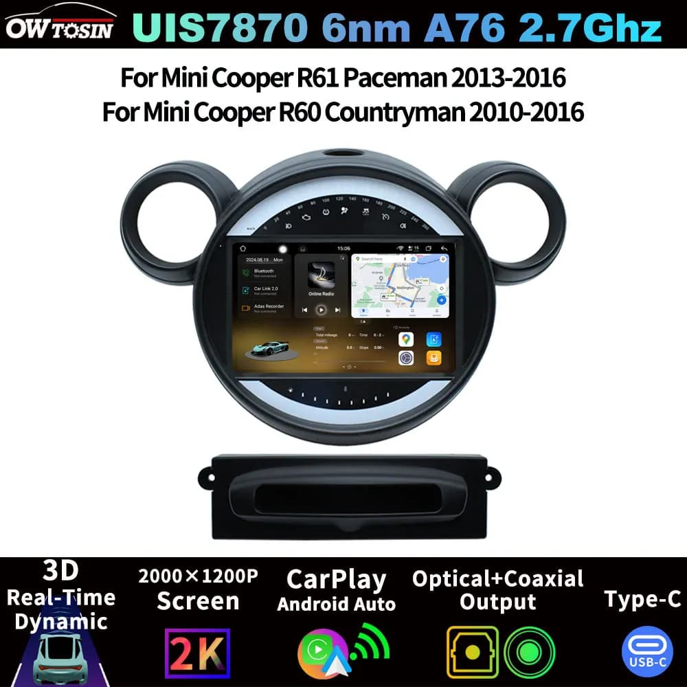 Sistema multimediale per auto Android FYT7870 QLED 2K con schermo, GPS, autoradio, CarPlay per Mini Cooper R60 R61 2010-2016
