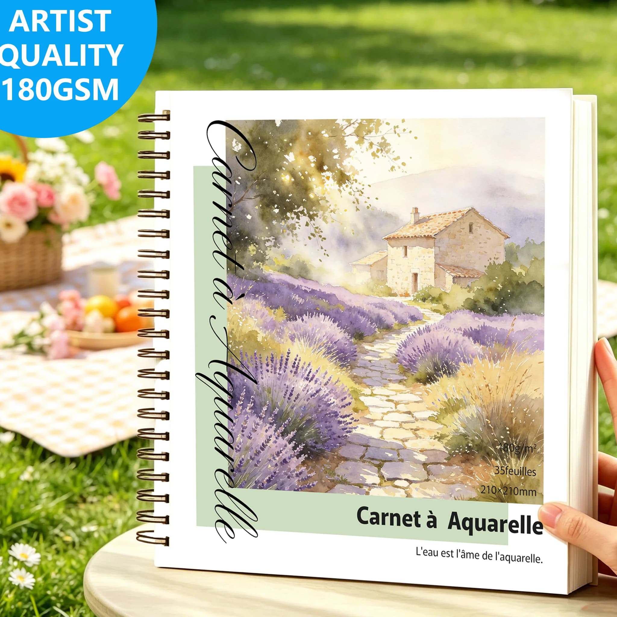 21x21cm Square Spiral Watercolor Sketchbook 180gsm Acid Free Waterproof Paper 35 Sheets Portable Plein Air Sketch Pad For Beginn