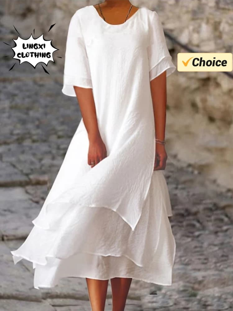 2024 summer fashion Solid color long dress irregular woman neckline V half sleeve for leisure holiday beach woman dress