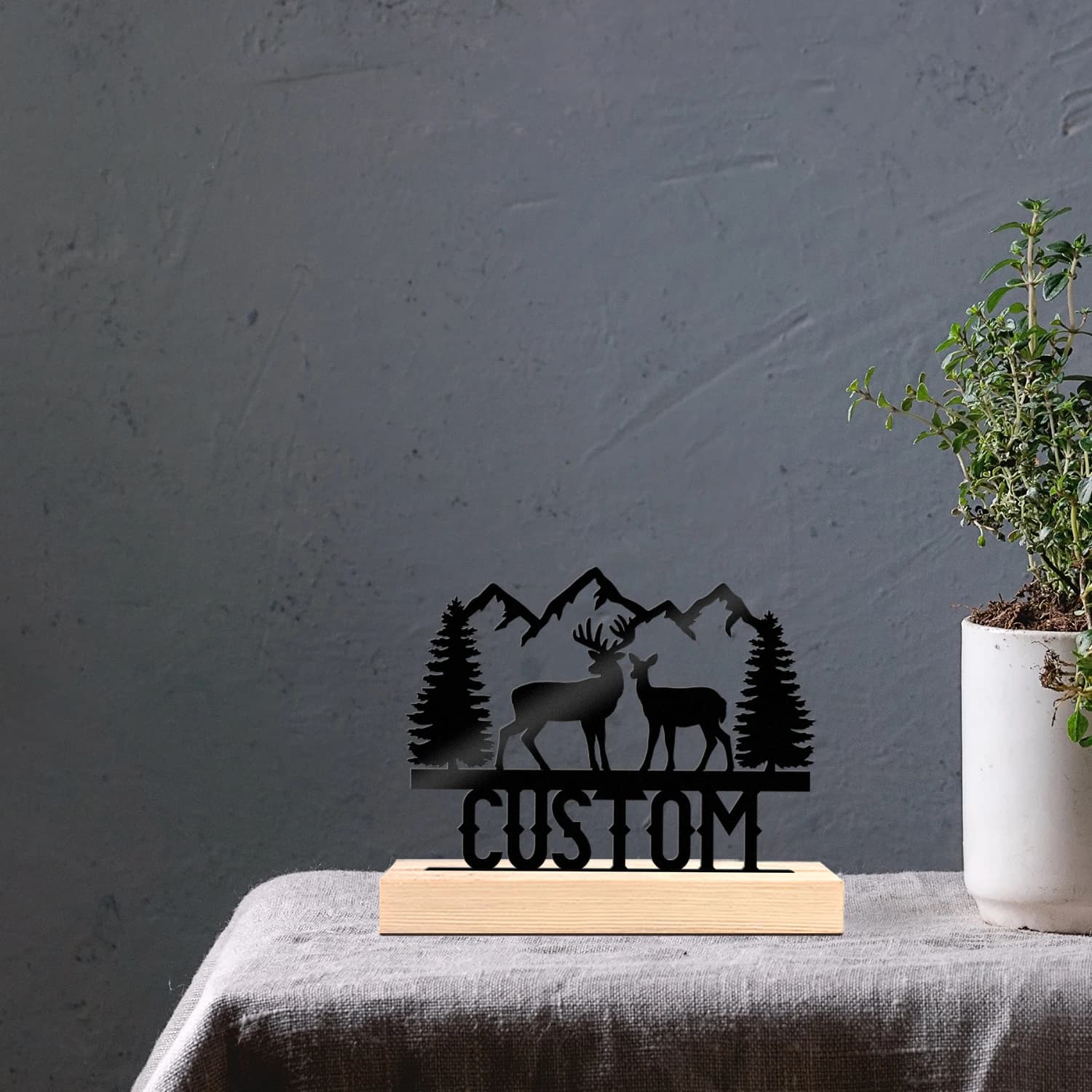 1pc Metal Art Desktop Decoration Custom Content Equipped with A Wooden Base New Home Gift for Friends,Decorative Ornaments