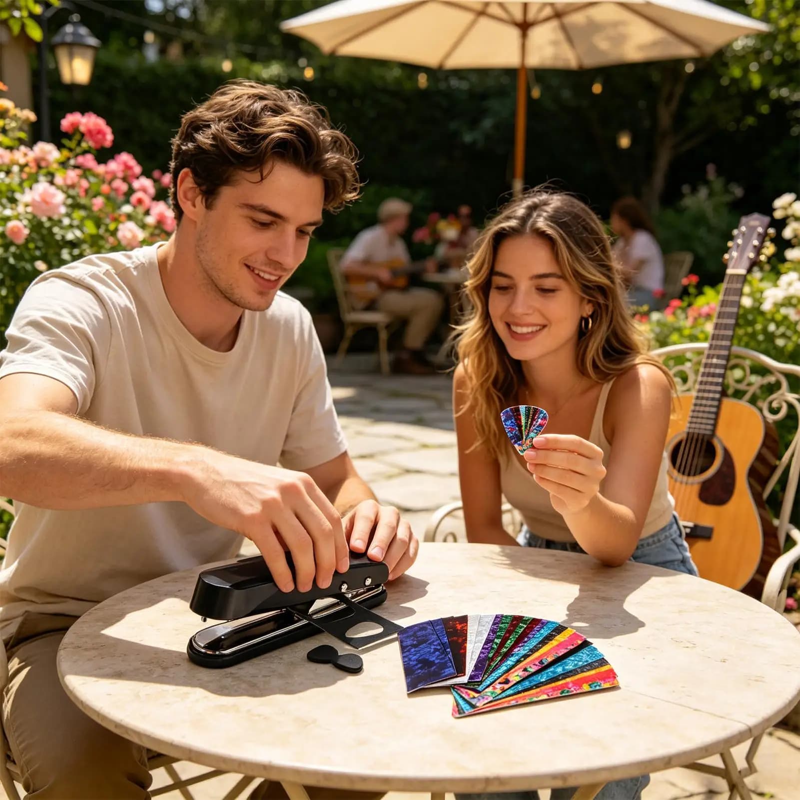 DIY Guitar Pick Metal Tool With Holder And 25 Strips Guitar Pick DIY Maker For Players Enthusiasts Beginners Music Students