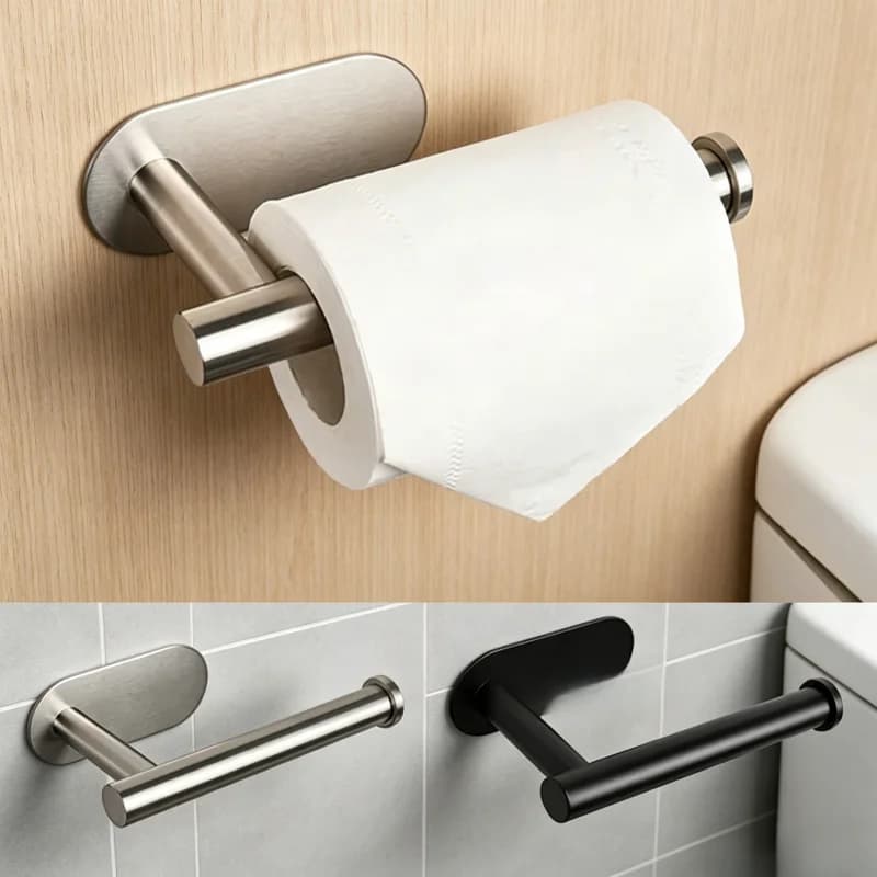 No Drill SUS304 Stainless Steel Toilet Paper Holder, Self Adhesive Wall Mount Tissue Roll Dispenser for Bathroom Kitchen