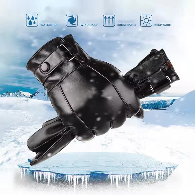 Guanti invernali in pelle caldi e impermeabili Fodera in cashmere da uomo Guanti spessi touch screen da equitazione per motociclisti all'aperto antivento