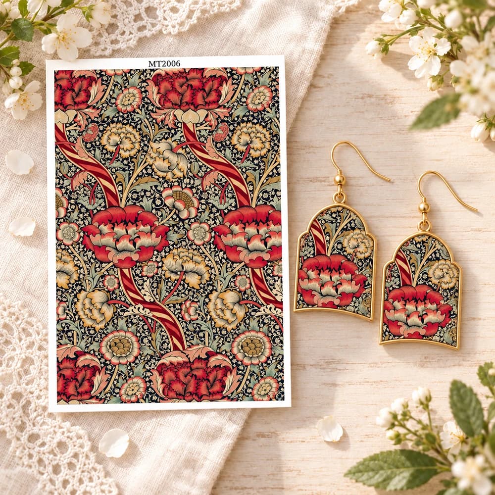 Floral Water Soluble Transfer Sheet, Single Use Water Transfer Paper for Polymer Clay DIY Earring Crafts