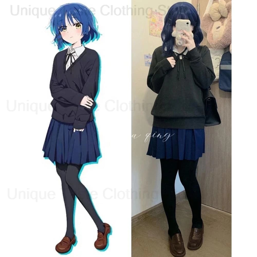 Anime BOCCHI THE ROCK Pullover Yamada Ryo Maglione con scollo a V Camicie Gonna Set Moda Cartoon Cosplay Stile giapponese Abbigliamento donna