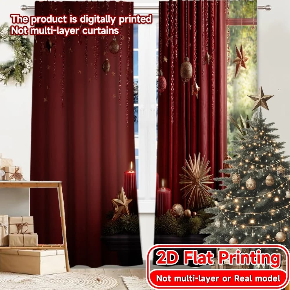 STAMPA PIATTA 2D 2 pezzi Tende (senza asta) Decorazioni natalizie rosse Festival Ramadan Tende moda Tende semitrasparenti Vacanze