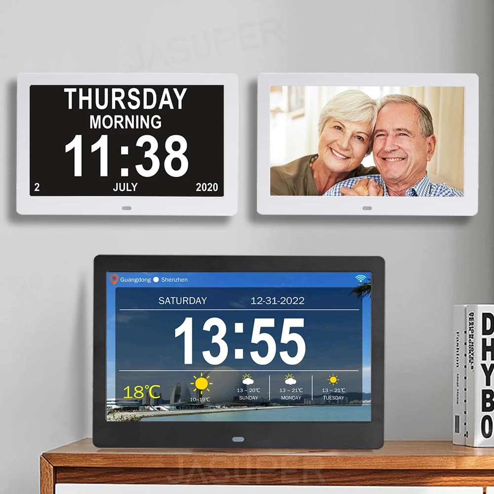10.1/7 pollici WIFI Senior Dementia Calendario Orologio Cornice per foto digitale LED Display a grande schermo Ora Data Previsioni meteo