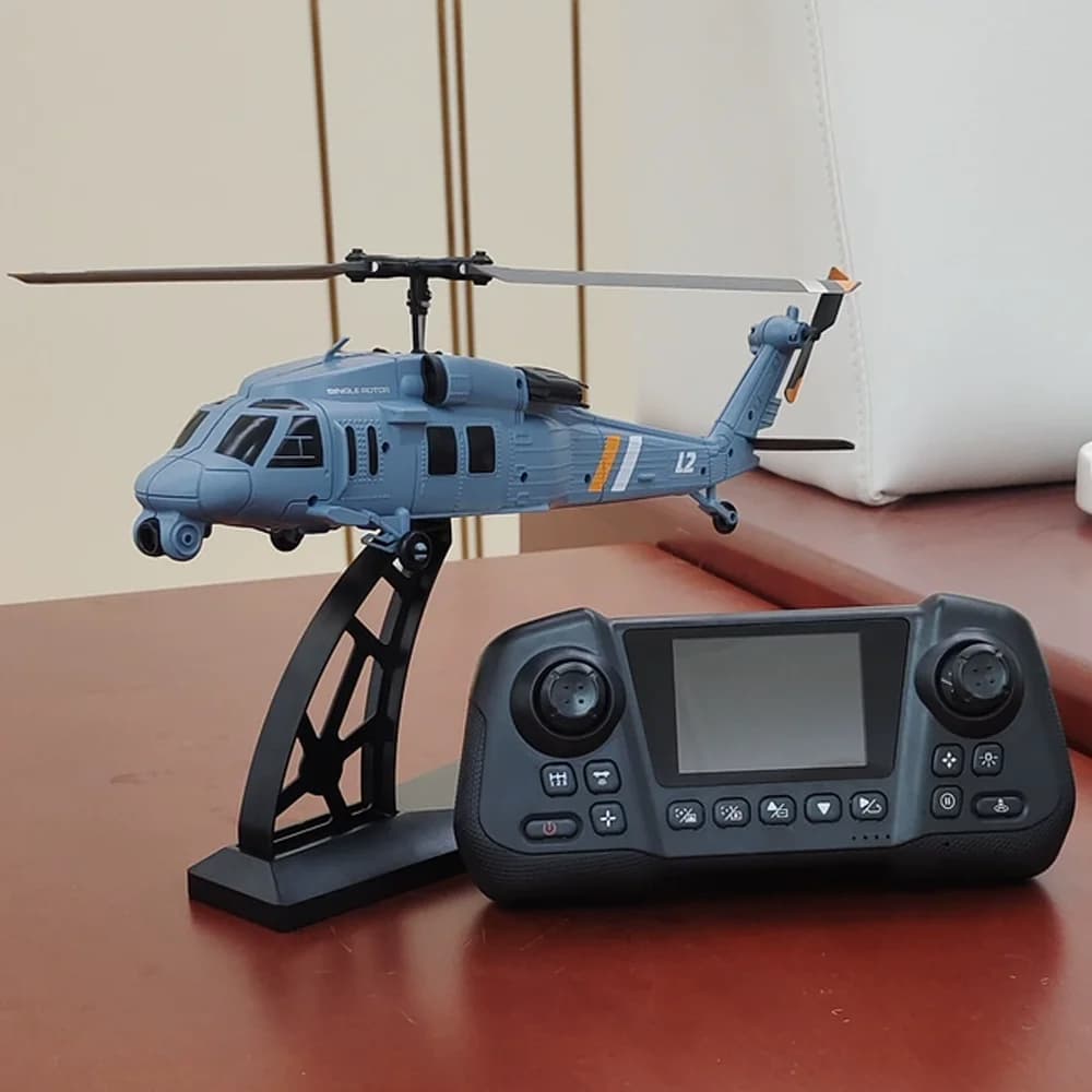 Elicottero RC 4DRC L2 con Telecamera Aerea 8K, Schermo Integrato, Telecomando, Giroscopio a 6 Assi, Monopala, Modello Black Hawk Apache Militare per Ragazzi