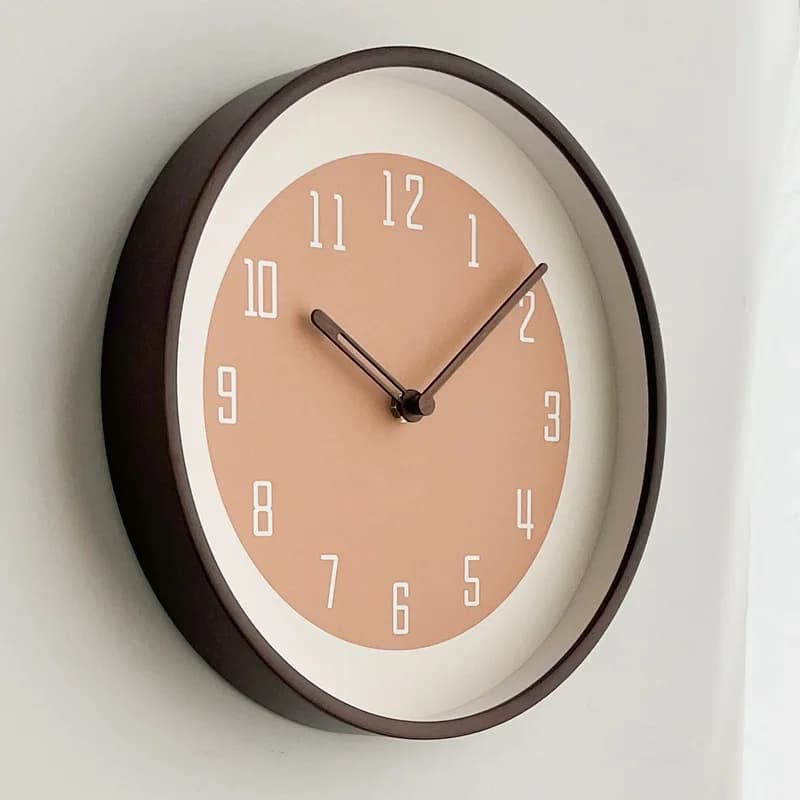 12/14 Inches Vintage Round Solid Wood Wall Clock - Modern Wall Hanging Without Holes Minimalist Fashionable Walnut Silent Clock