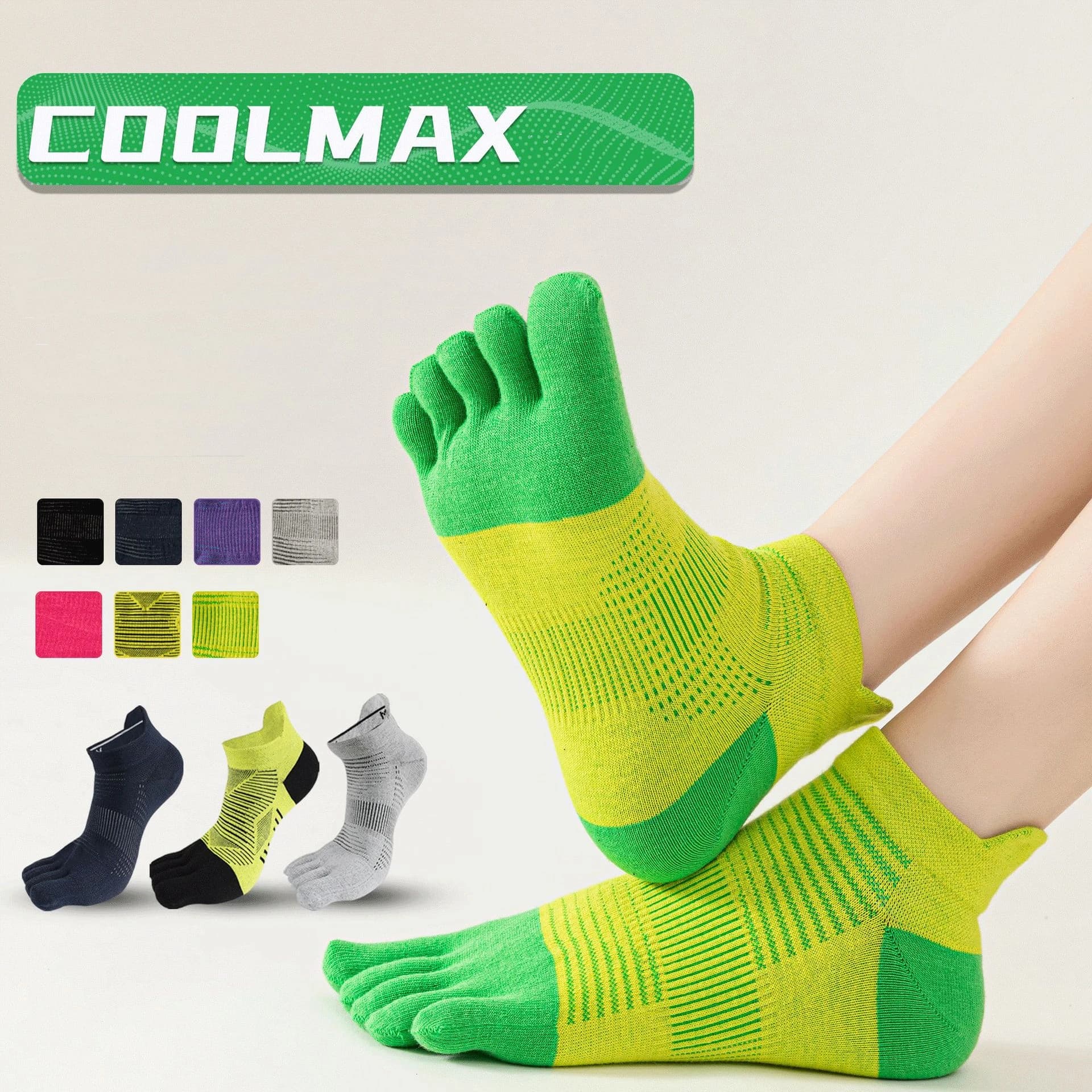 5 pairs of men's coolmax socks with separate fingers, in breathable cotton, which absorb moisture, fast drying, elasticized, five fingers, for cycling