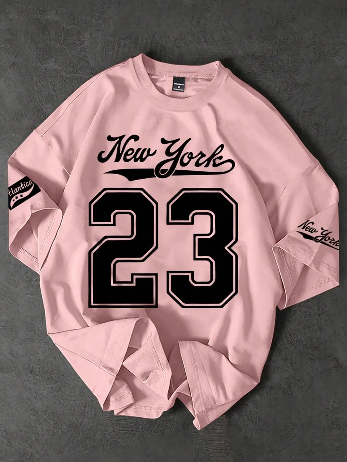 Men's Casual Clothing # Short Sleeve Crewneck T-shirt with Graphic Print 23, Y2K Style, Pink